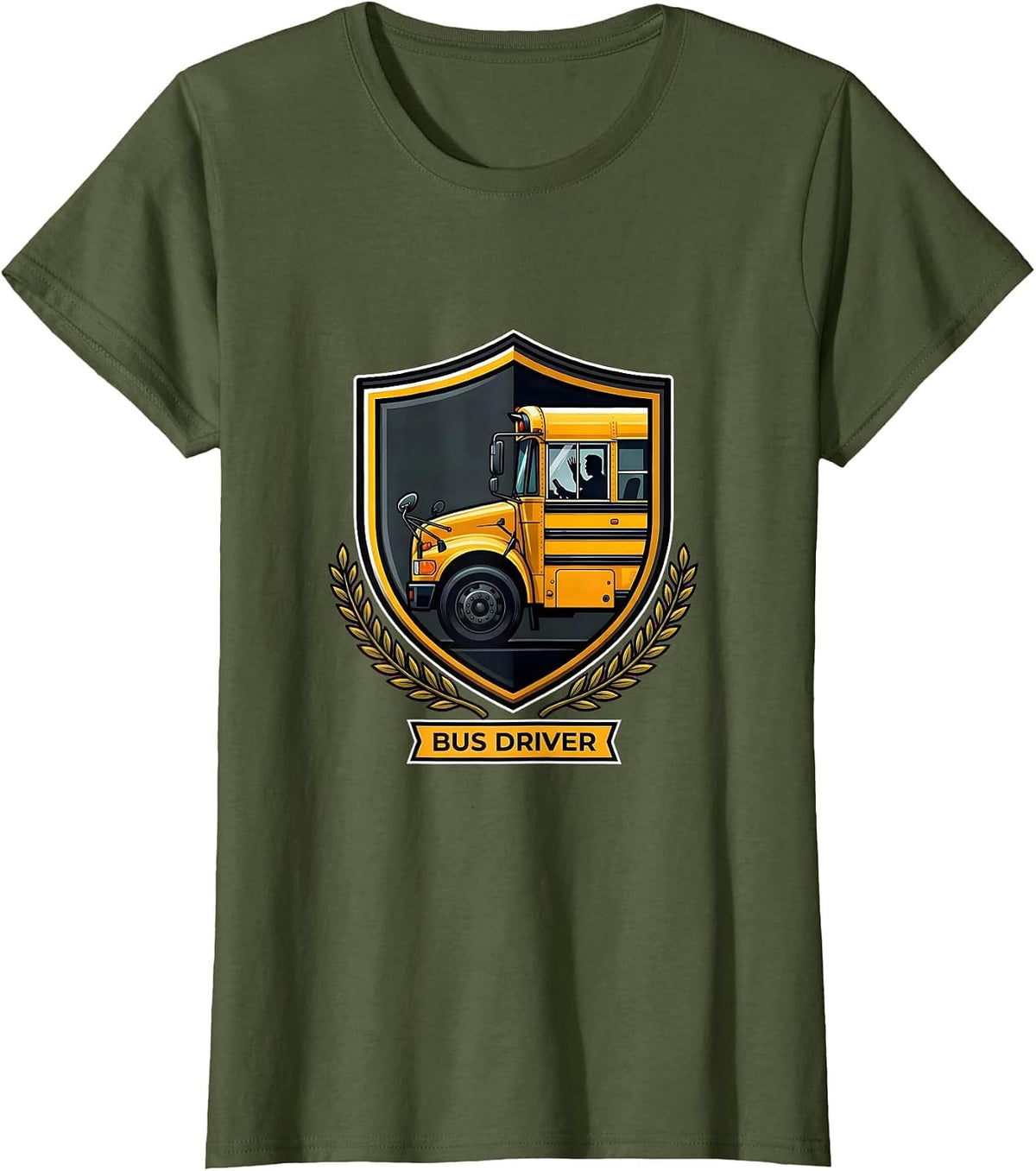 Women's Shield Bus Driver Appreciation School Bus Driver Gift T-Shirt - Olive Green