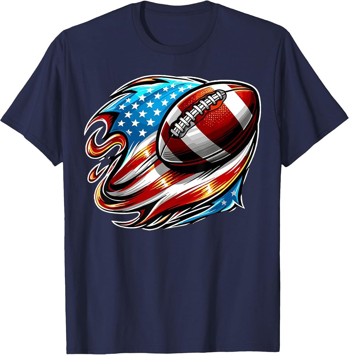 American Football USA Flag Patriotic T-Shirt - Navy Blue
