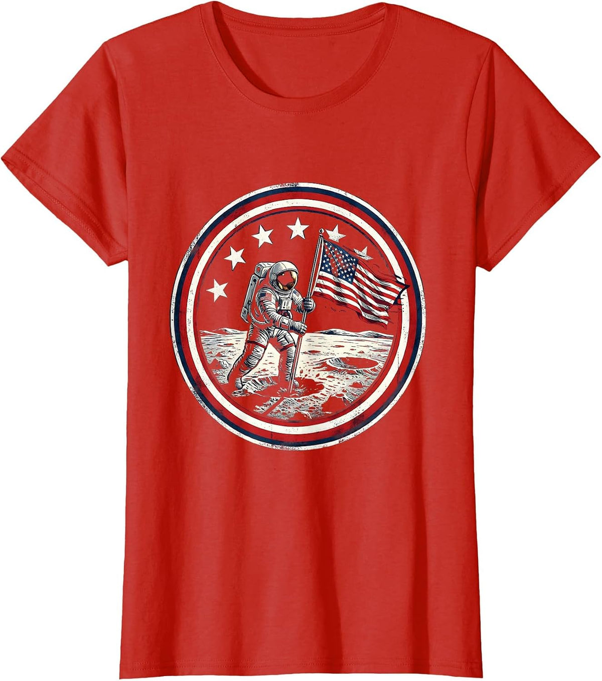 Astronaut Moon Flag Planting Space Explorer T-Shirt - Red