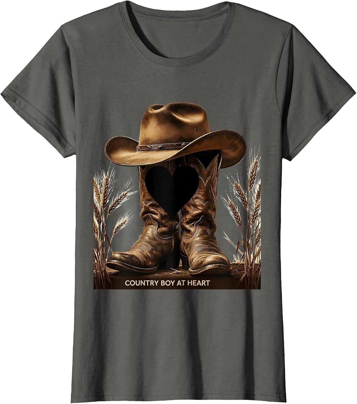 Women's Country Boy At Heart Proud Rural Living Design T-Shirt - Asphalt Grey