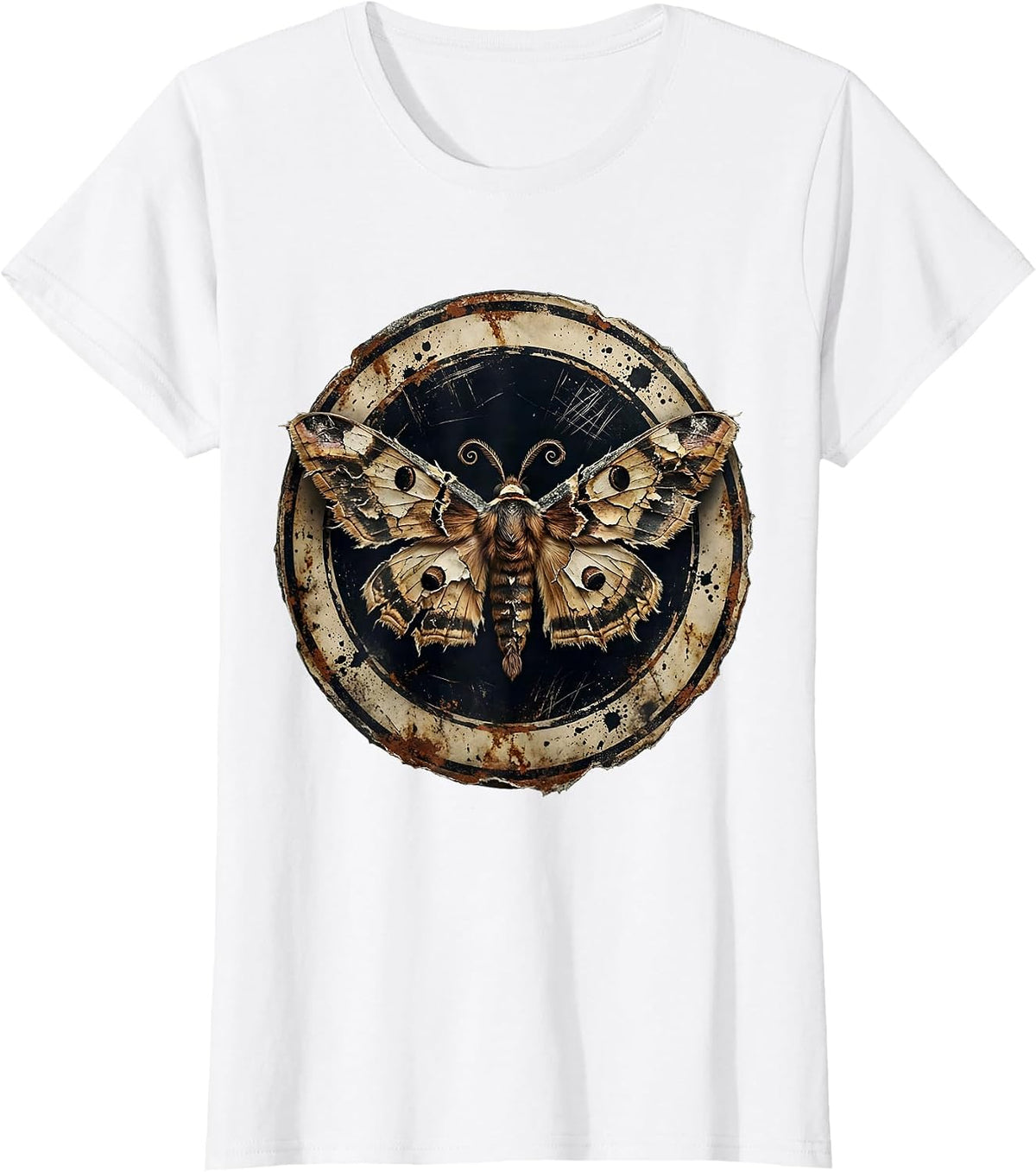Grunge Moth Wings Torn Newspaper Illustration T-Shirt - White
