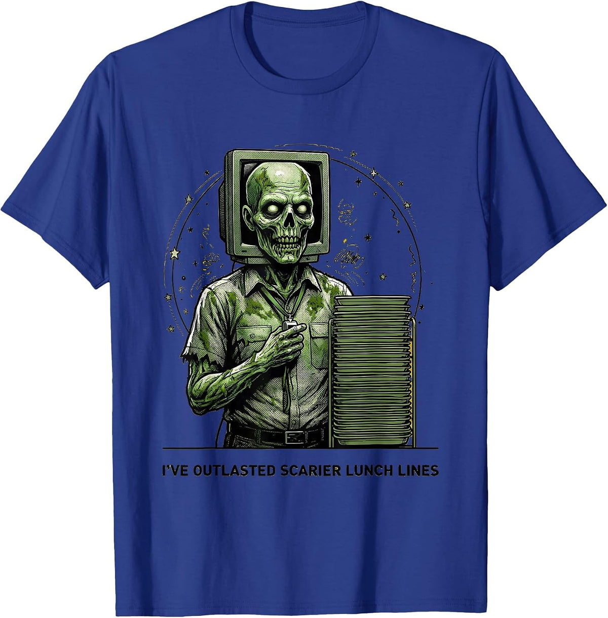 Men's I've Outlasted Scarier Lunch Lines Funny Teacher Halloween T-Shirt - Royal Blue