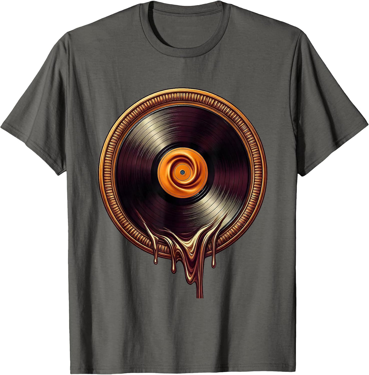 Men's Melting Vinyl Record Surrealist Rock Art T-Shirt - Asphalt Grey