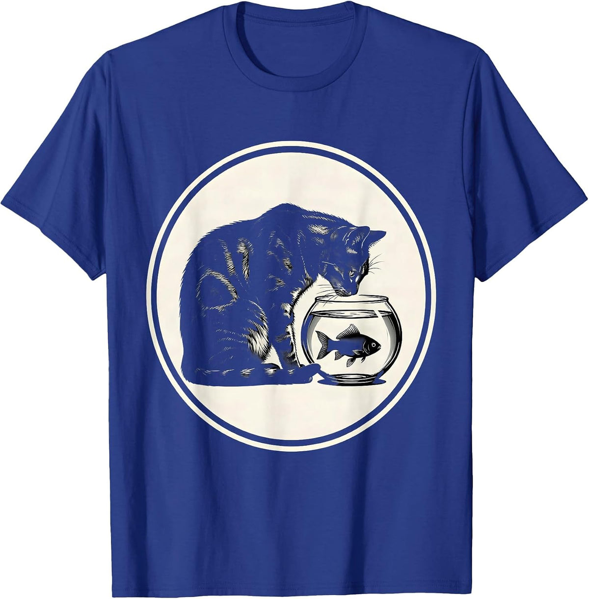 Bengal Cat Staring Into Fish Bowl Lover Gift T-Shirt - Royal Blue