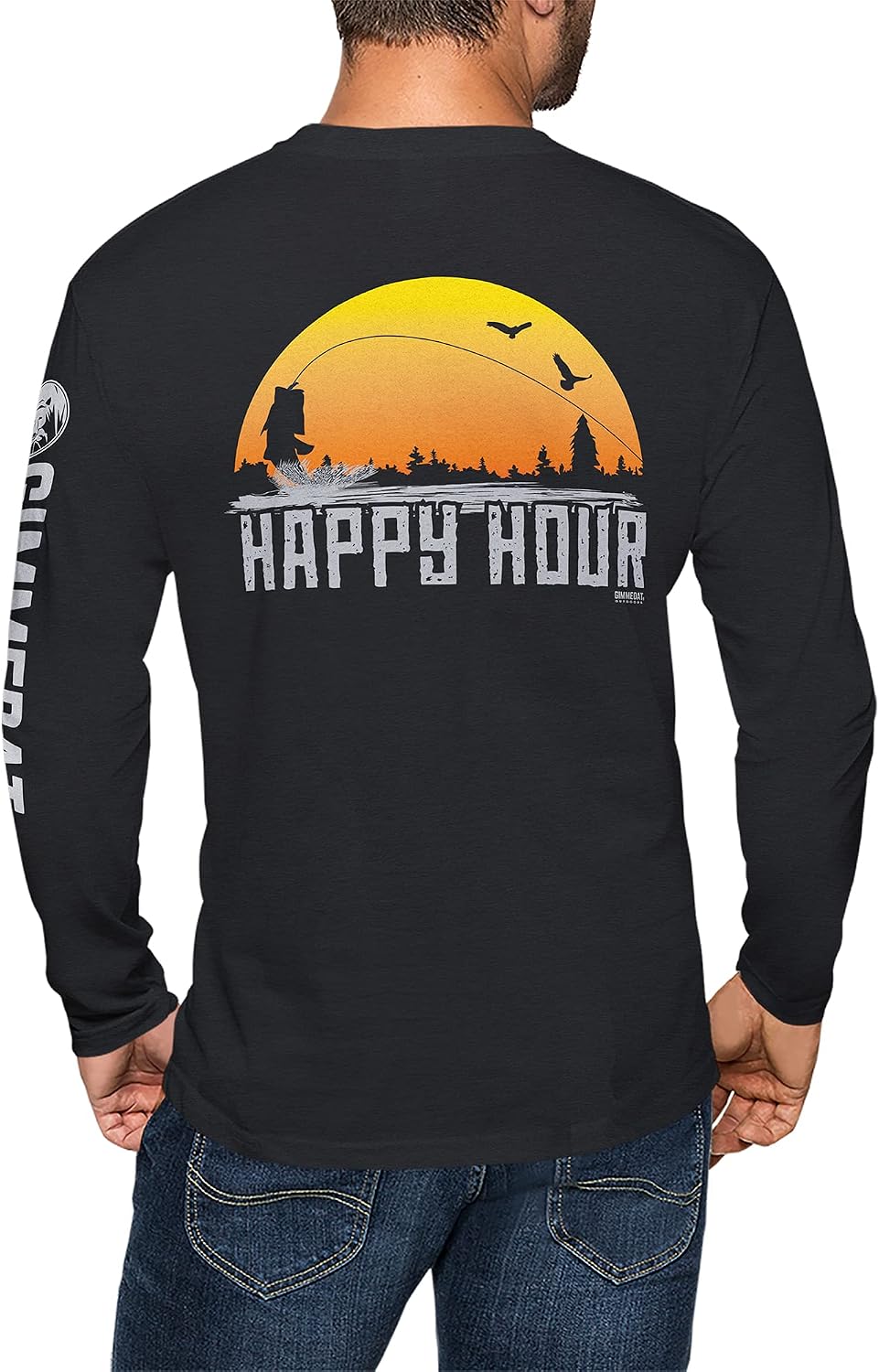 GIMMEDAT Happy Hour Bass Long Sleeve Fishing Gift Fun Mens - Dark Grey