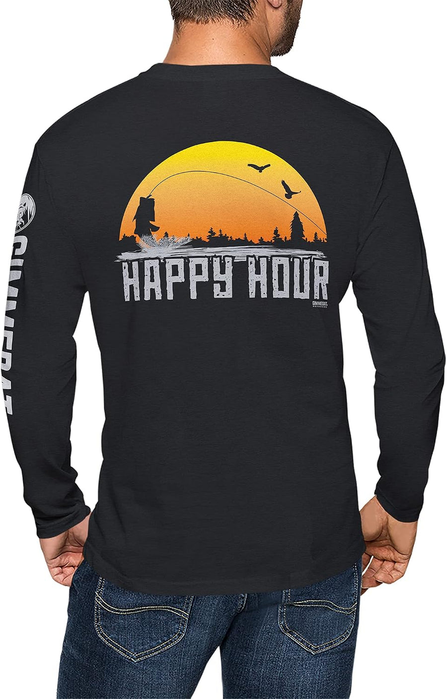GIMMEDAT Happy Hour Bass Long Sleeve Fishing Gift Fun Mens - Dark Grey