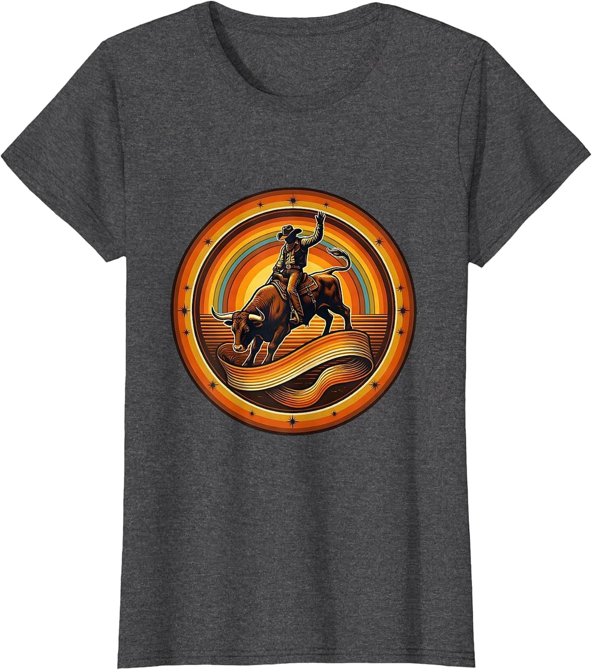 Women's Boys Birthday Bull Riding Cowboy Graphic T-Shirt - Dark Heather Grey