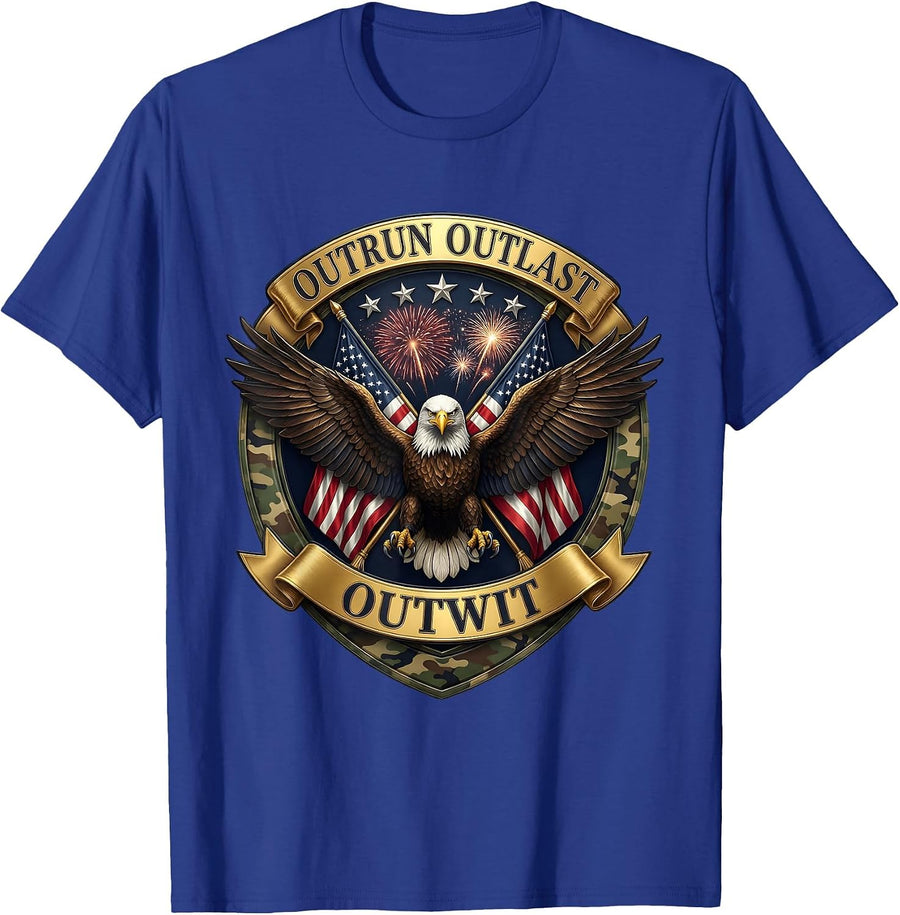 Camo Outrun Outlast Outwit Survival Design T-Shirt - Royal Blue