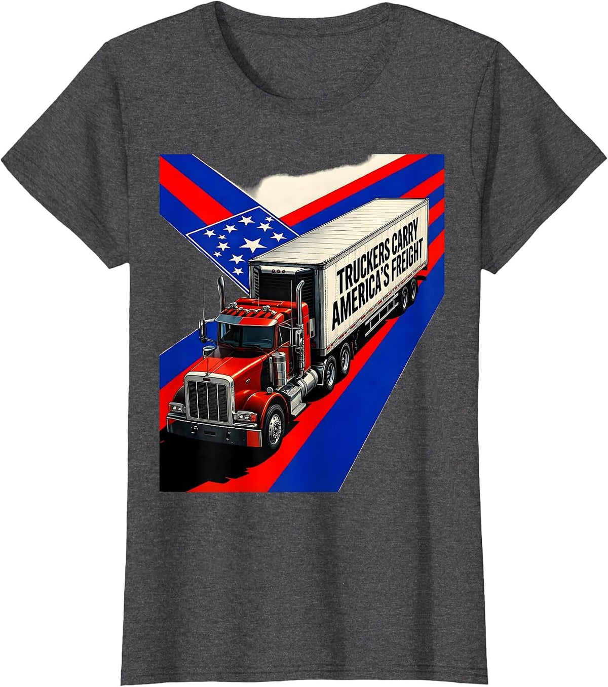 Women's Truckers Carry America's Freight Patriotic Semi-Truck Driver T-Shirt - Dark Heather Grey