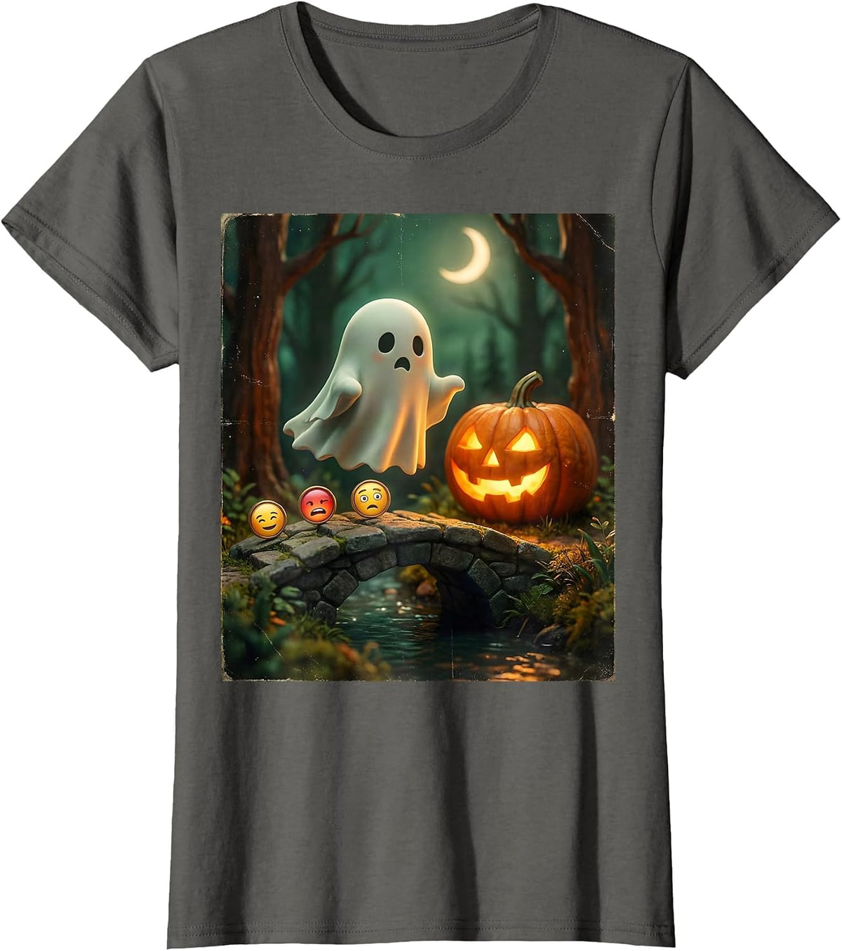 Women's Vintage Ghost Mental Health Awareness Halloween Counselor T-Shirt - Asphalt Grey