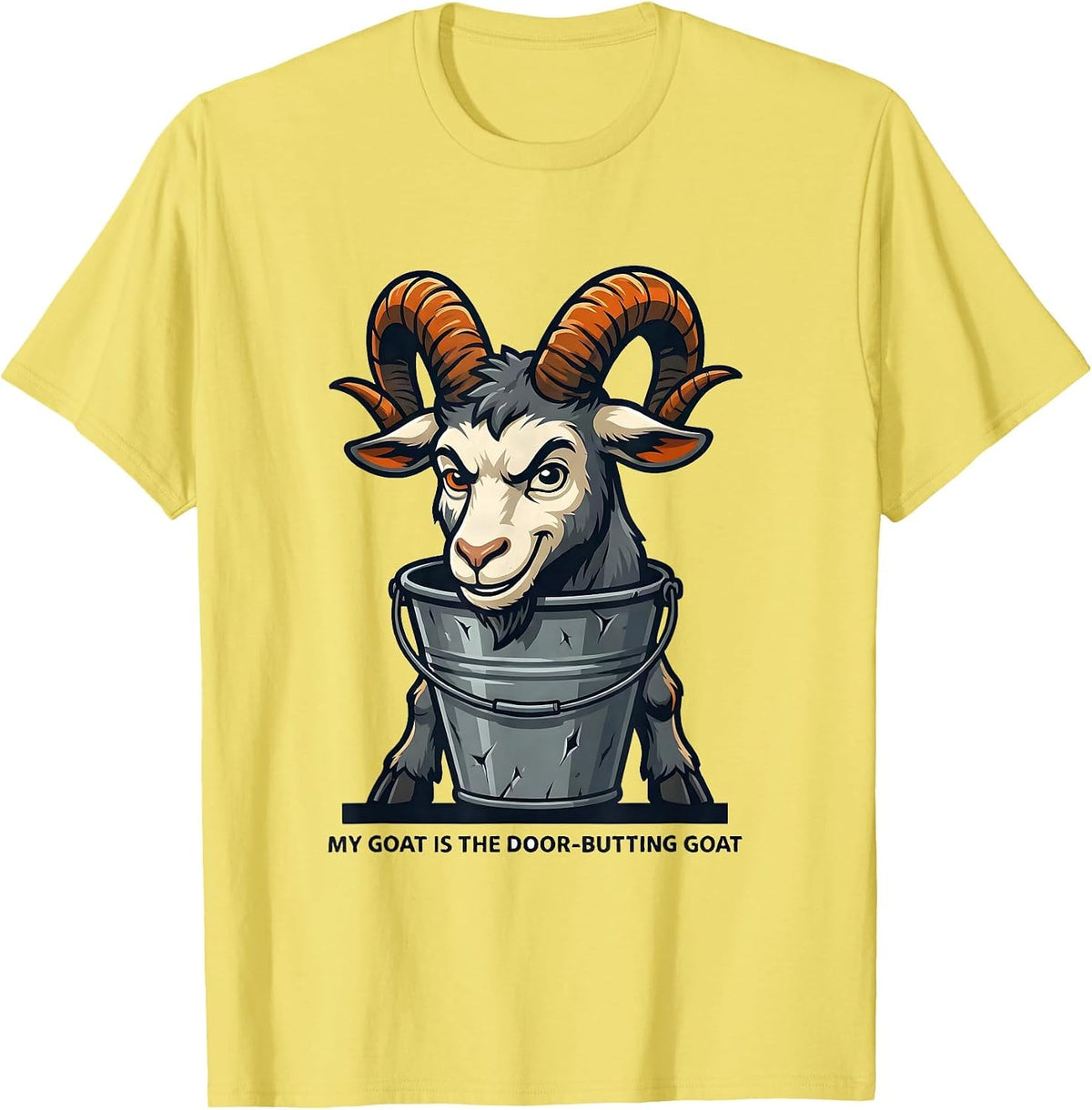 Men's My Goat Is The Door-Butting GOAT Funny Goat Owner Humor T-Shirt - Lemon Yellow