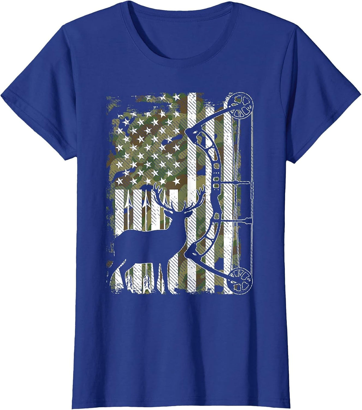Bow Hunting Deer Hunter Camo American Flag for Men Hunter T-Shirt - Royal Blue