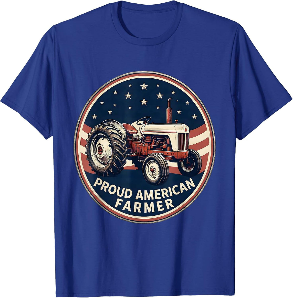 Proud American Farmer Patriotic Farm Tractor Rural Pride T-Shirt - Royal Blue