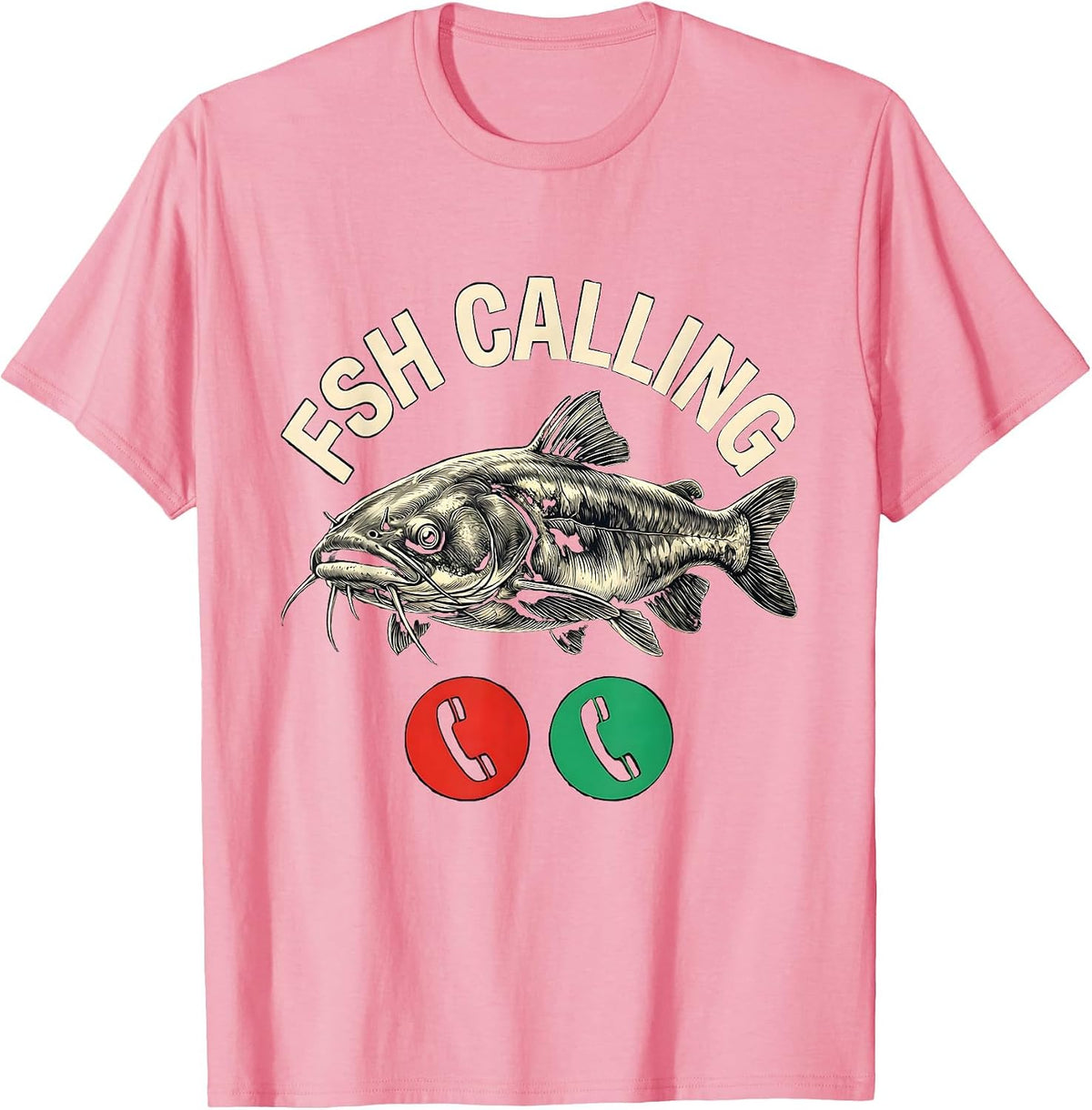 Men's Fsh Calling Funny Fishing Meme Phone Call Parody T-Shirt - Pink