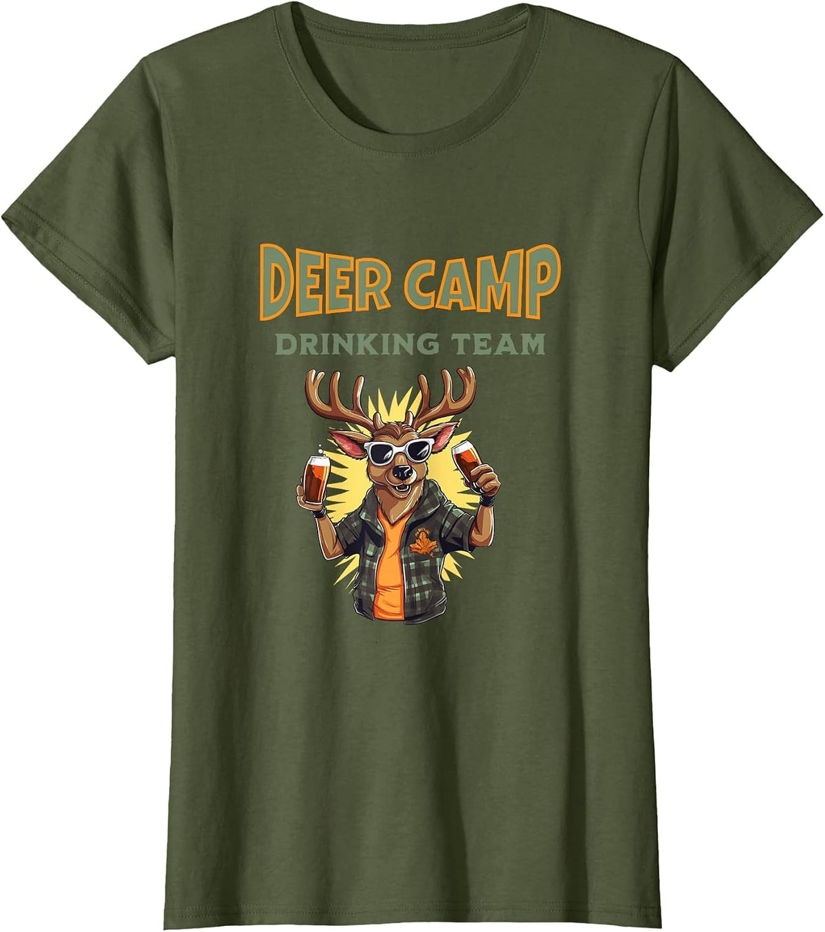 Deer Camp Drinking Team - Fun for Buck Hunters Deer Hunting T-Shirt - Olive Green