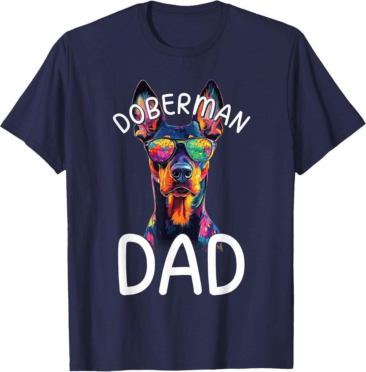 Doberman Lover Colorful Pop Art Mens Doberman Dad T-Shirt - Navy Blue