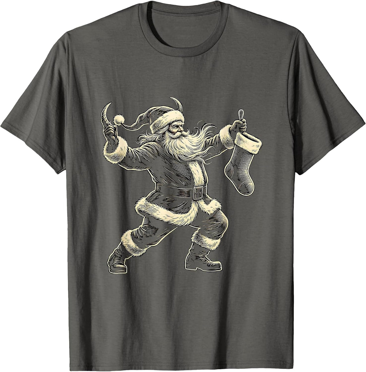 Men's Sleigher Santa Headbang Heavy Metal Rocker Christmas T-Shirt - Asphalt Grey