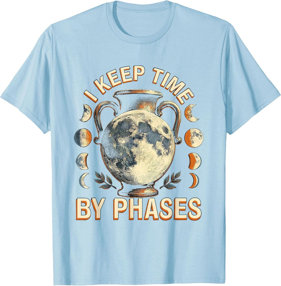 Men's I Keep Time By Phases Celestial Moon Phase Astronomy Boho T-Shirt - Baby Blue