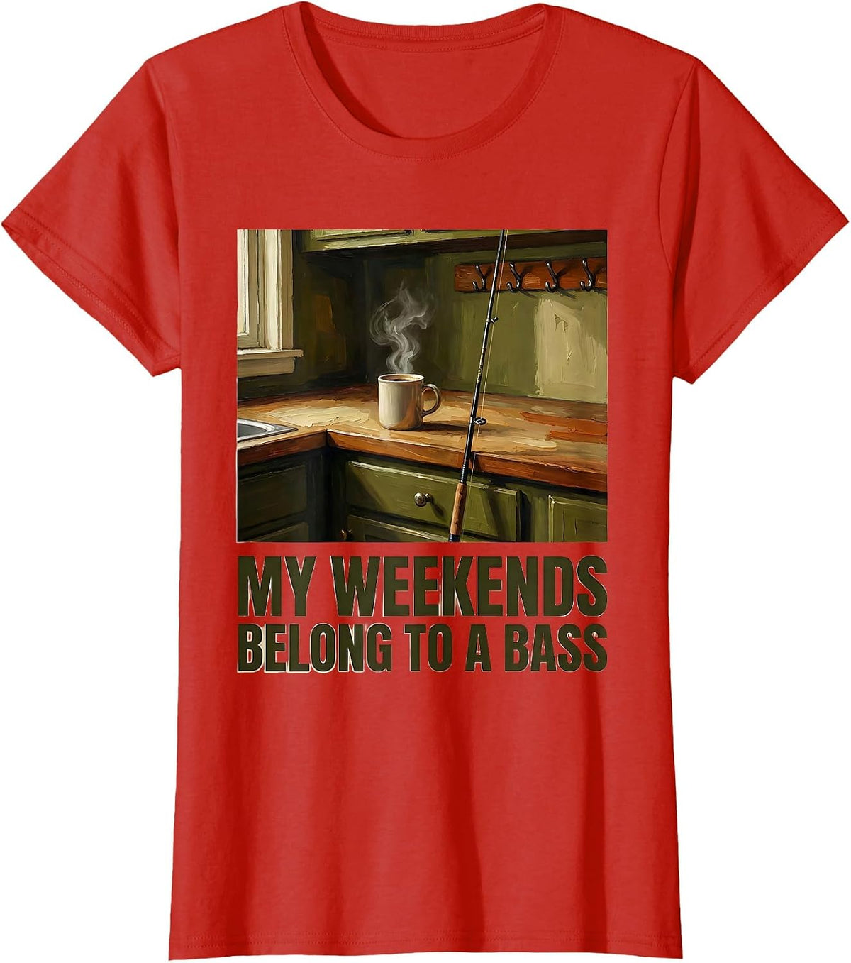 Women's My Weekends Belong To A Bass Funny Fishing Dad Fisherman T-Shirt - Red