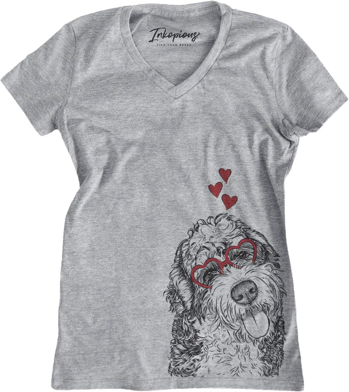 Inkopious Valentine Kaci the Bernedoodle Dog Triblend T-Shirt - Grey Modern V-neck
