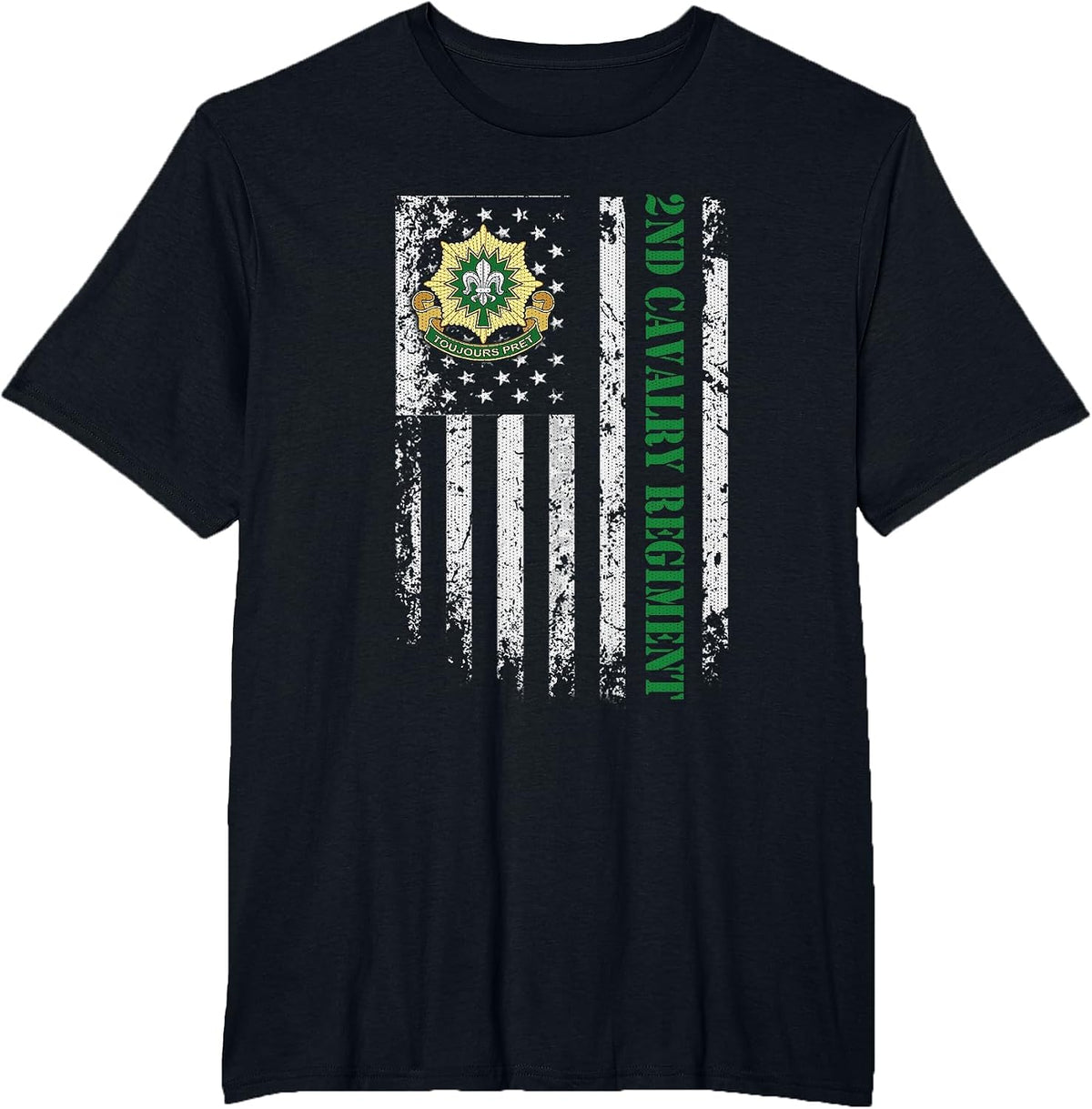 2nd Armored Cavalry Regiment Veteran USA Flag Veterans Day T-Shirt - Black