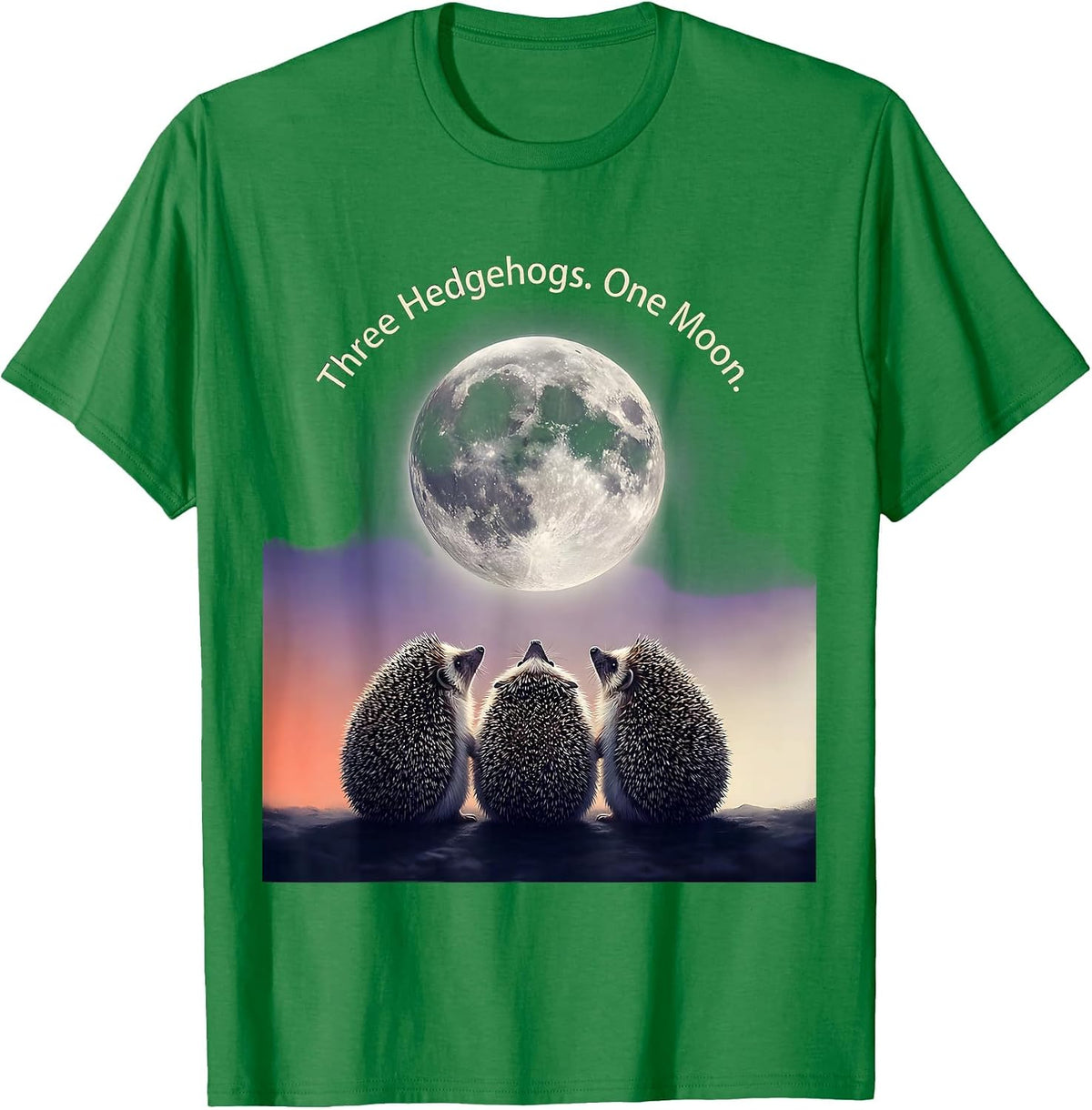 Men's Three Hedgehogs One Moon Funny Hedgehog Meme Pet Lover Humor T-Shirt - Kelly Green