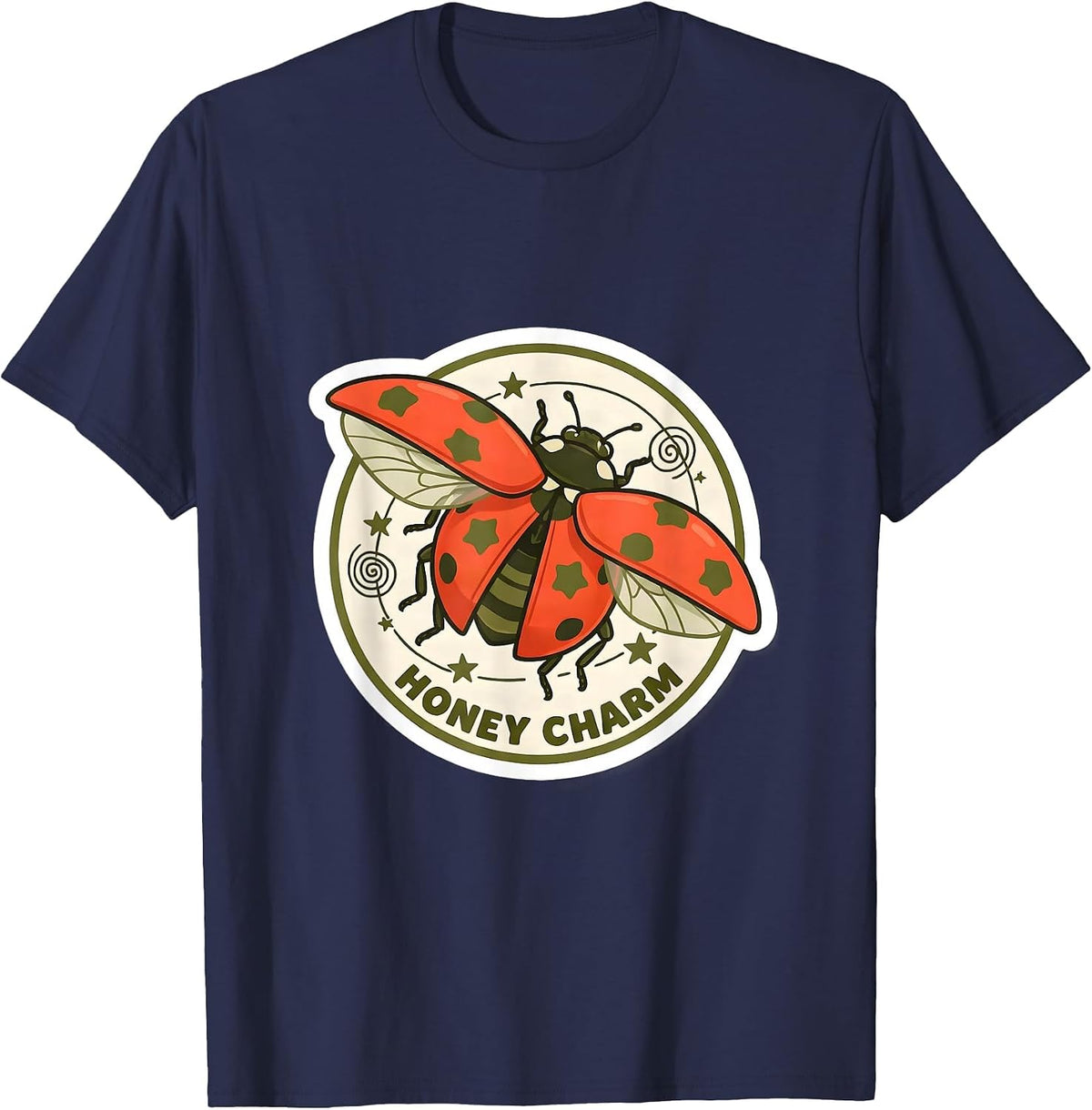 Men's Honey Charm Y2K Kawaii Ladybug Grunge 90s Vintage Teen T-Shirt - Navy Blue