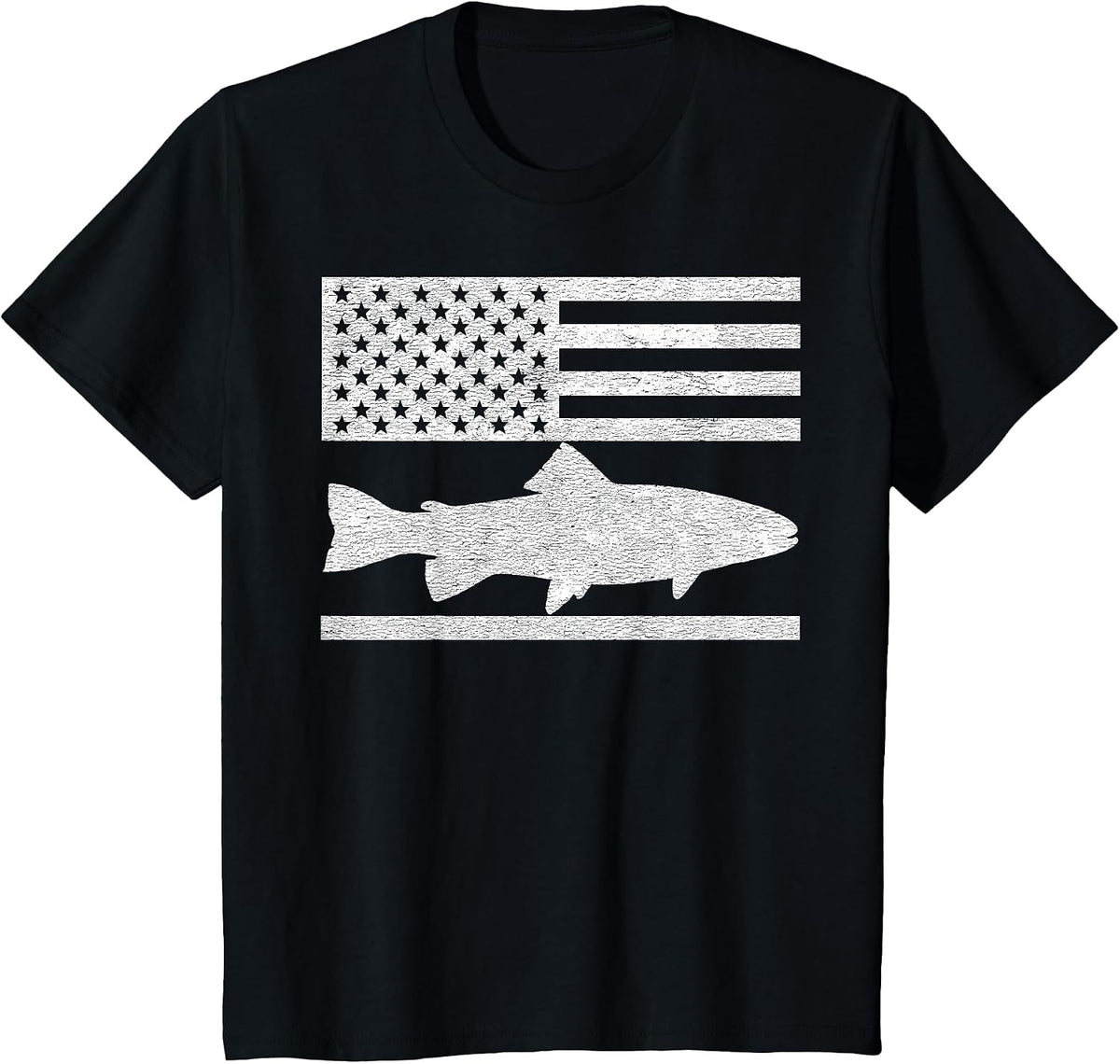 Steelhead Fishing - American Flag Trout Fisherman T-Shirt - Black