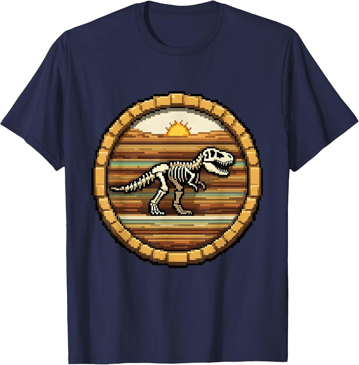 Dinosaur Bones Desert Rock Layers Fossil Art T-Shirt - Navy Blue