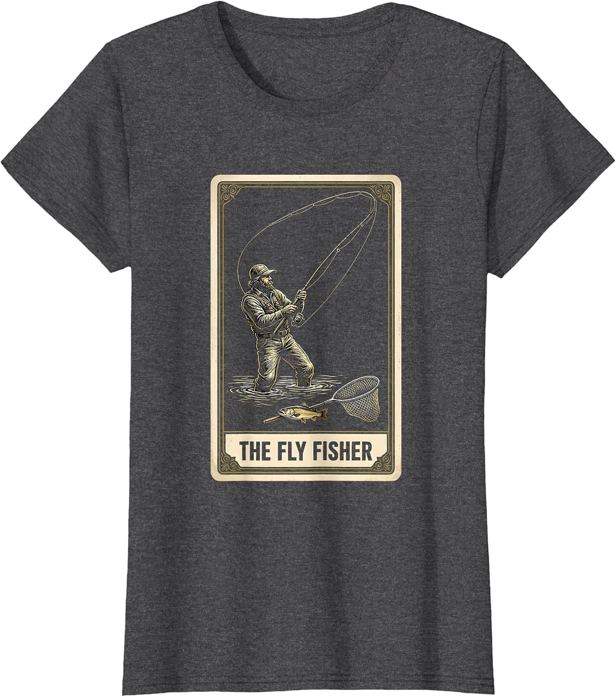 Women's The Fly Fisher Tarot Card Vintage Fishing Gift T-Shirt - Dark Heather Grey
