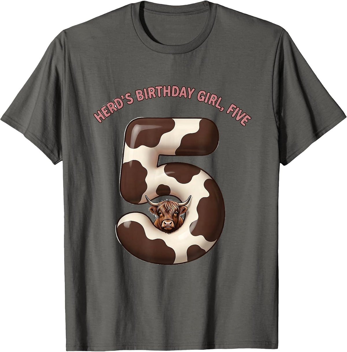 Men's Herd's Birthday Girl Five Cute Highland Cow Farm Mom T-Shirt - Asphalt Grey