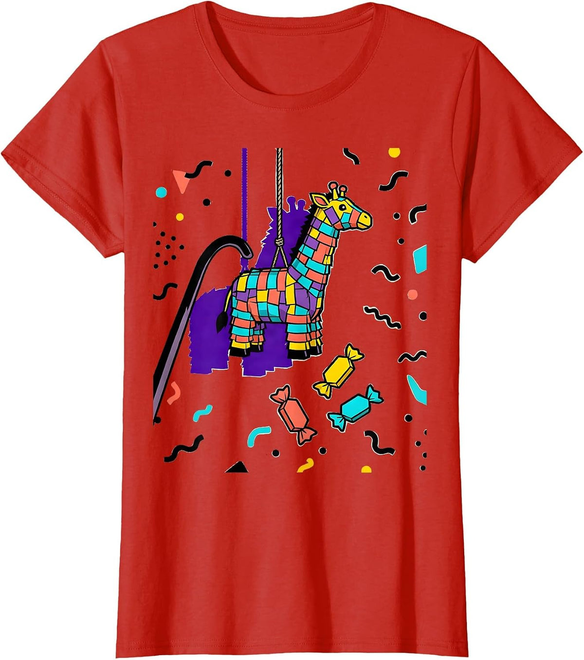 Giraffe Piñata Memphis Modern Cinco De Mayo Party Costume T-Shirt - Red