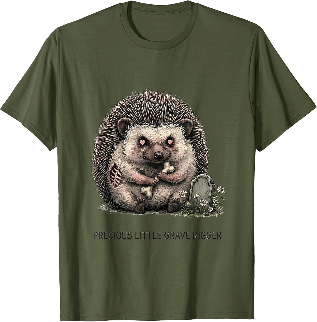 Precious Little Grave Digger Alt Goth Y2K Grunge T-Shirt - Olive Green