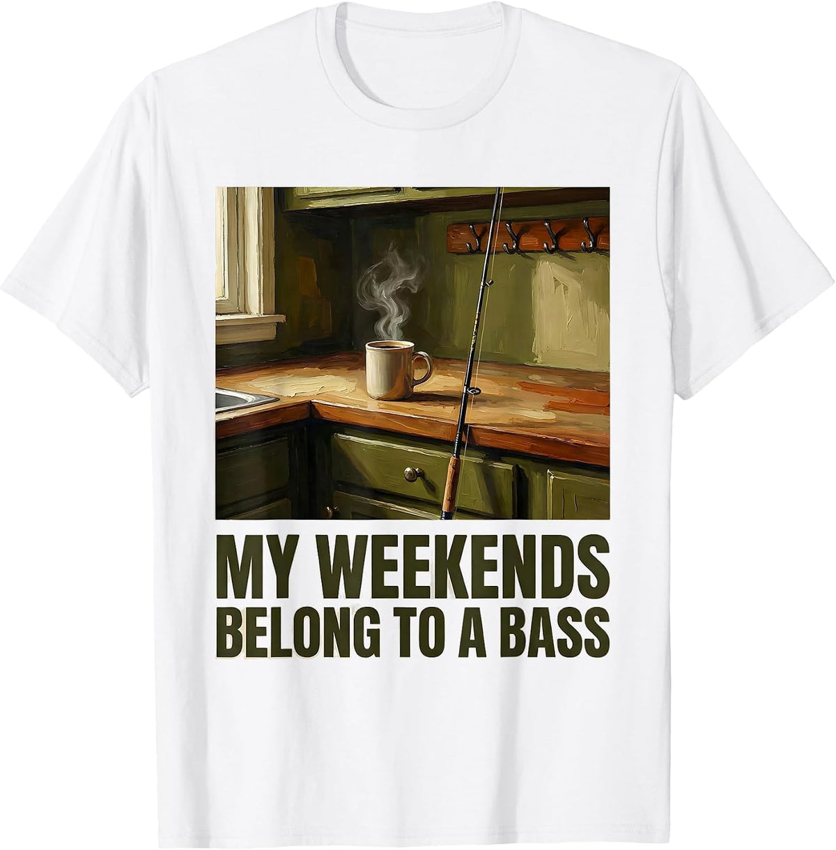 Men's My Weekends Belong To A Bass Funny Fishing Dad Fisherman T-Shirt - White