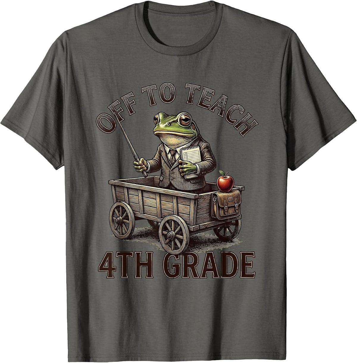 Off To Teach 4th Grade Funny Teacher Frog Back To School T-Shirt - Asphalt Grey