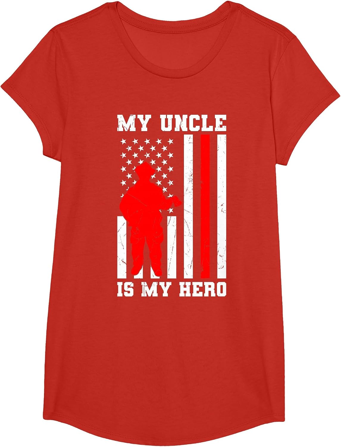 My Uncle is My Hero Firefighter Thin Red Line Flag T-Shirt - Girls Red