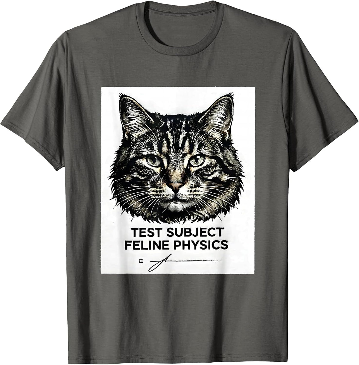 Men's Test Subject Feline Physics Funny Cat Science Math Teacher T-Shirt - Asphalt Grey