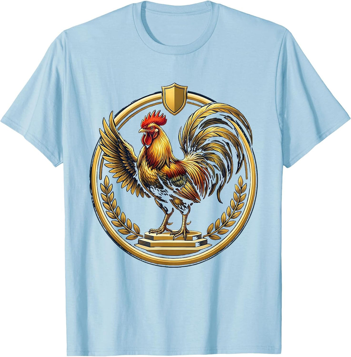 Men's Proud Rooster On A Podium Chicken Graphic T-Shirt - Baby Blue