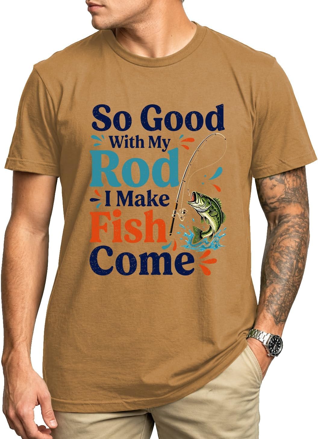 So Good with My Rod I Make Fish Come Shirt Funny Bass Fishing T-Shirt Men - Crew Neck Khika