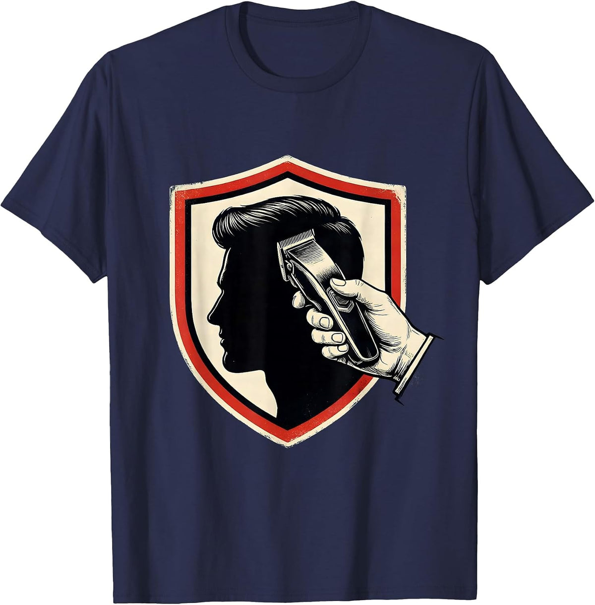 Men's Barber Shield Badge Vintage Sign Painter Humor T-Shirt - Navy Blue