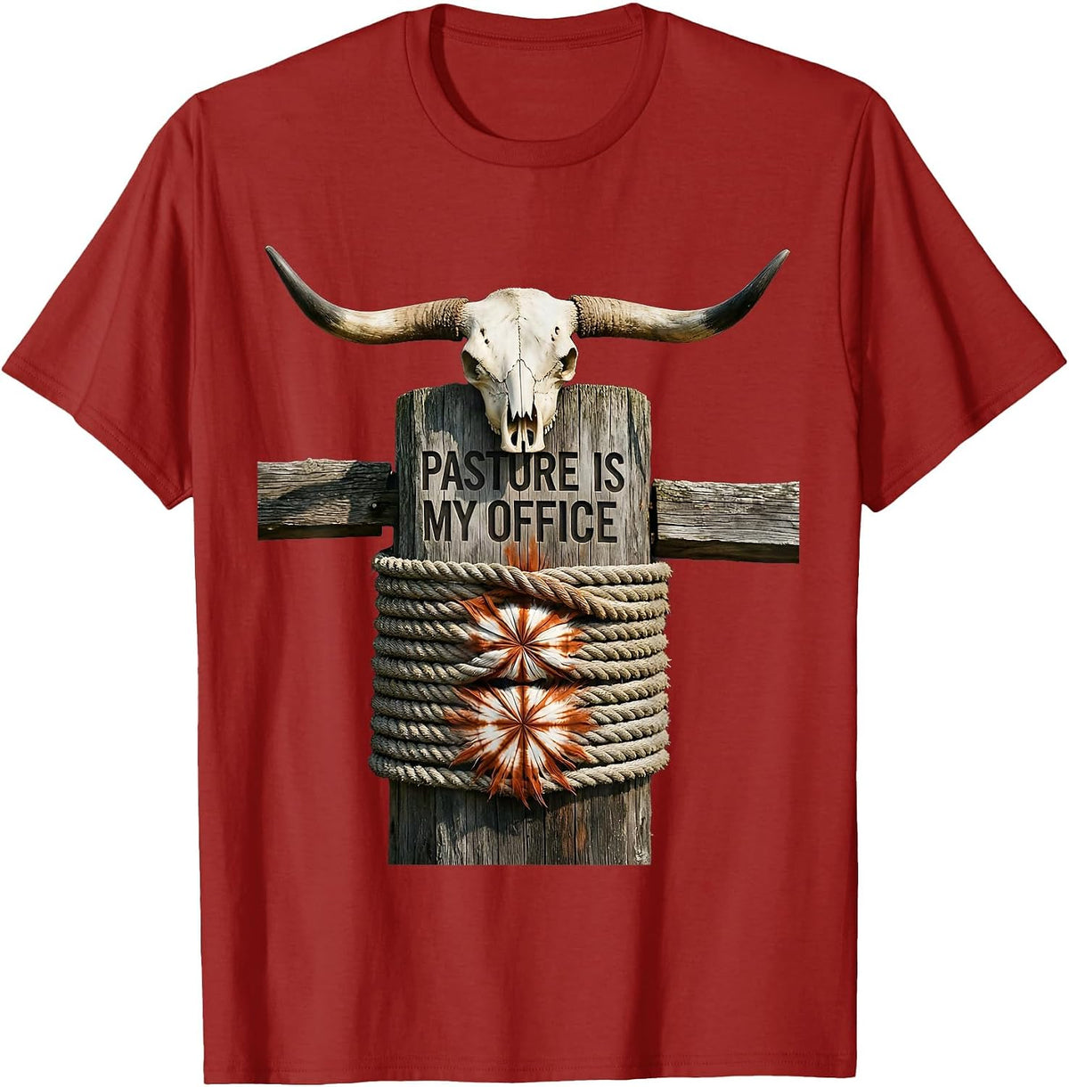 Men's Pasture Is My Office Funny Cow Farmer Design T-Shirt - Cranberry Red