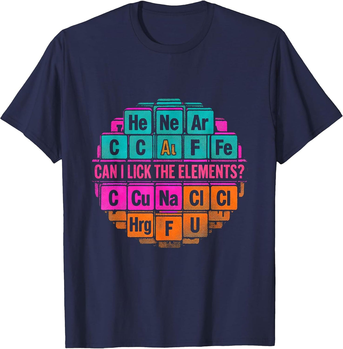 Men's Can I Lick The Elements Risograph Science Humor Teacher T-Shirt - Navy Blue