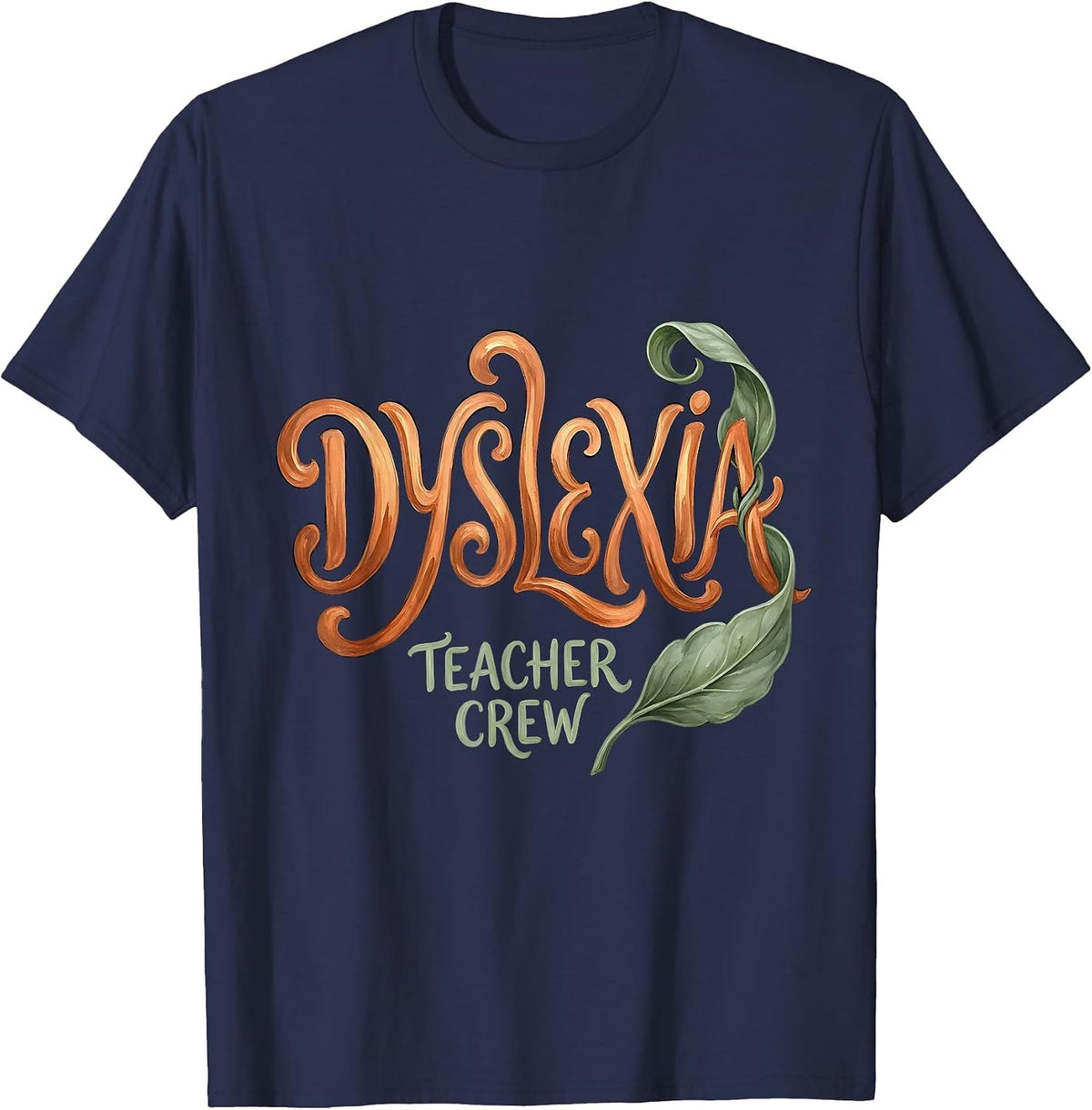 Men's Dyslexia Teacher Crew Boho Typography Dyslexia Awareness T-Shirt - Navy Blue