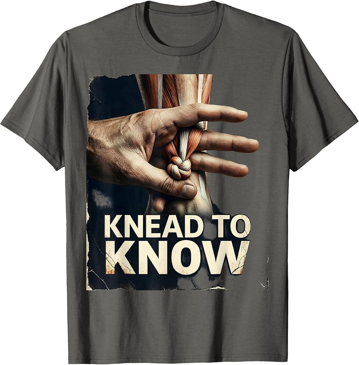 Men's Knead To Know Distressed Massage Therapist Occupational T-Shirt - Asphalt Grey