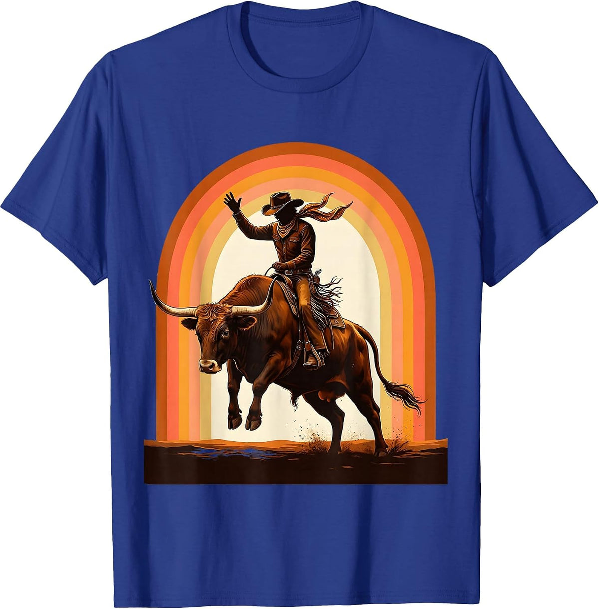 Cowgirl Bandana Longhorn Bull Riding Illustration T-Shirt - Royal Blue