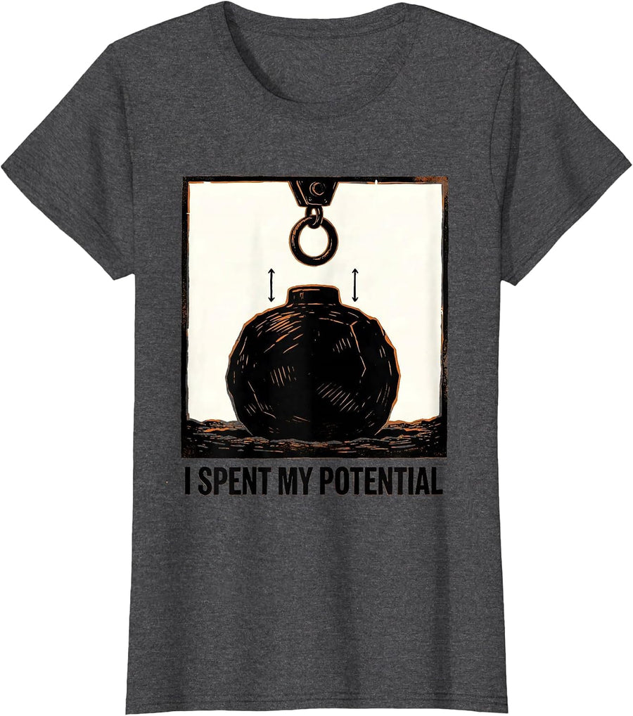 Women's I Spent My Potential Funny Physics Pun Humor T-Shirt - Dark Heather Grey