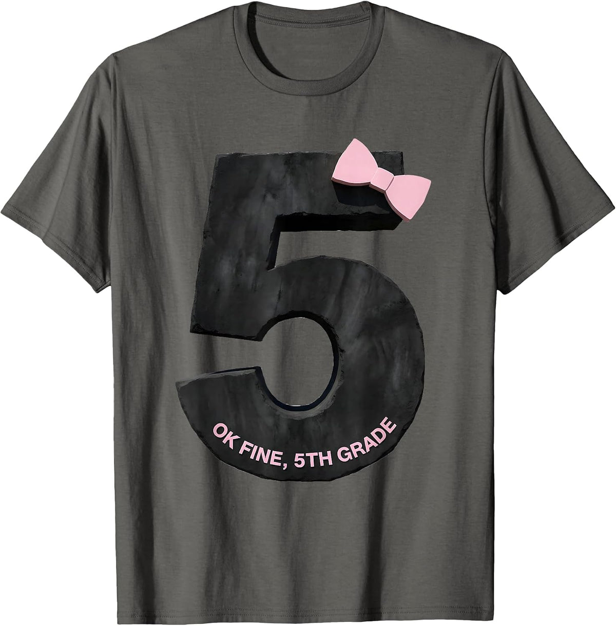 Ok Fine 5th Grade Cute Girly Coquette Bow Back To School T-Shirt - Asphalt Grey