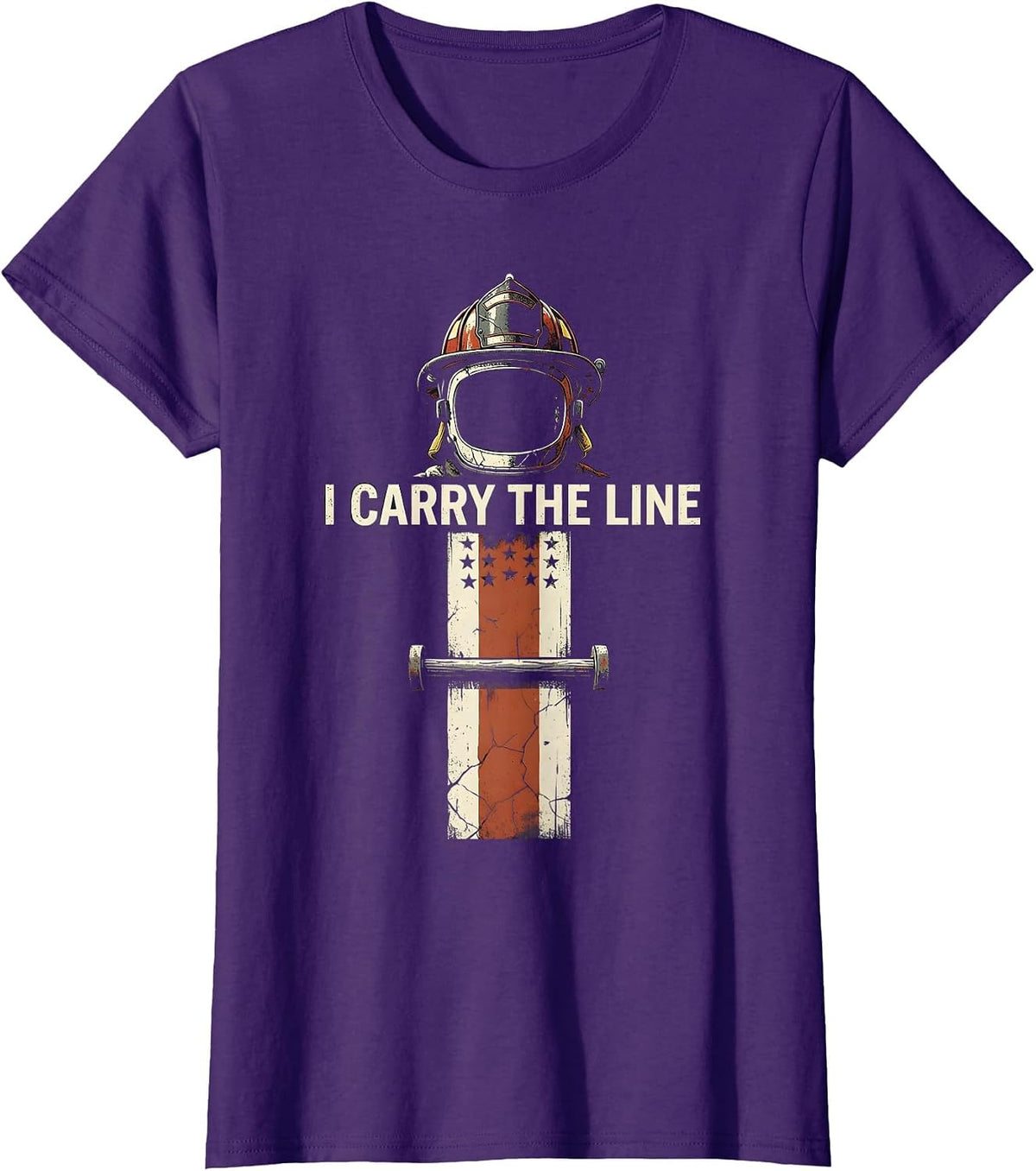 Women's I Carry The Line Distressed Firefighter Helmet Thin Red Line T-Shirt - Purple