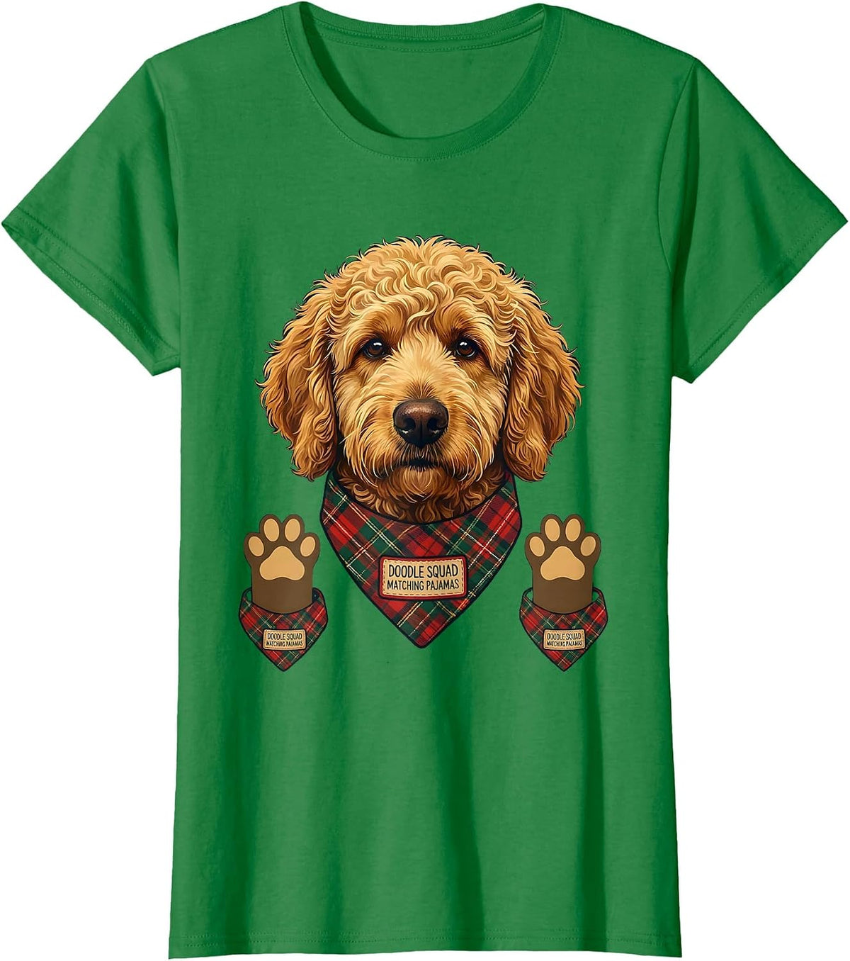 Women's Doodle Squad Matching Pajamas Cute Goldendoodle Christmas T-Shirt - Kelly Green