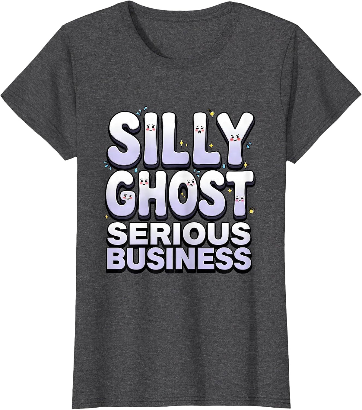 Women's Cute Silly Ghosts Funny Faces Serious Business T-Shirt - Dark Heather Grey
